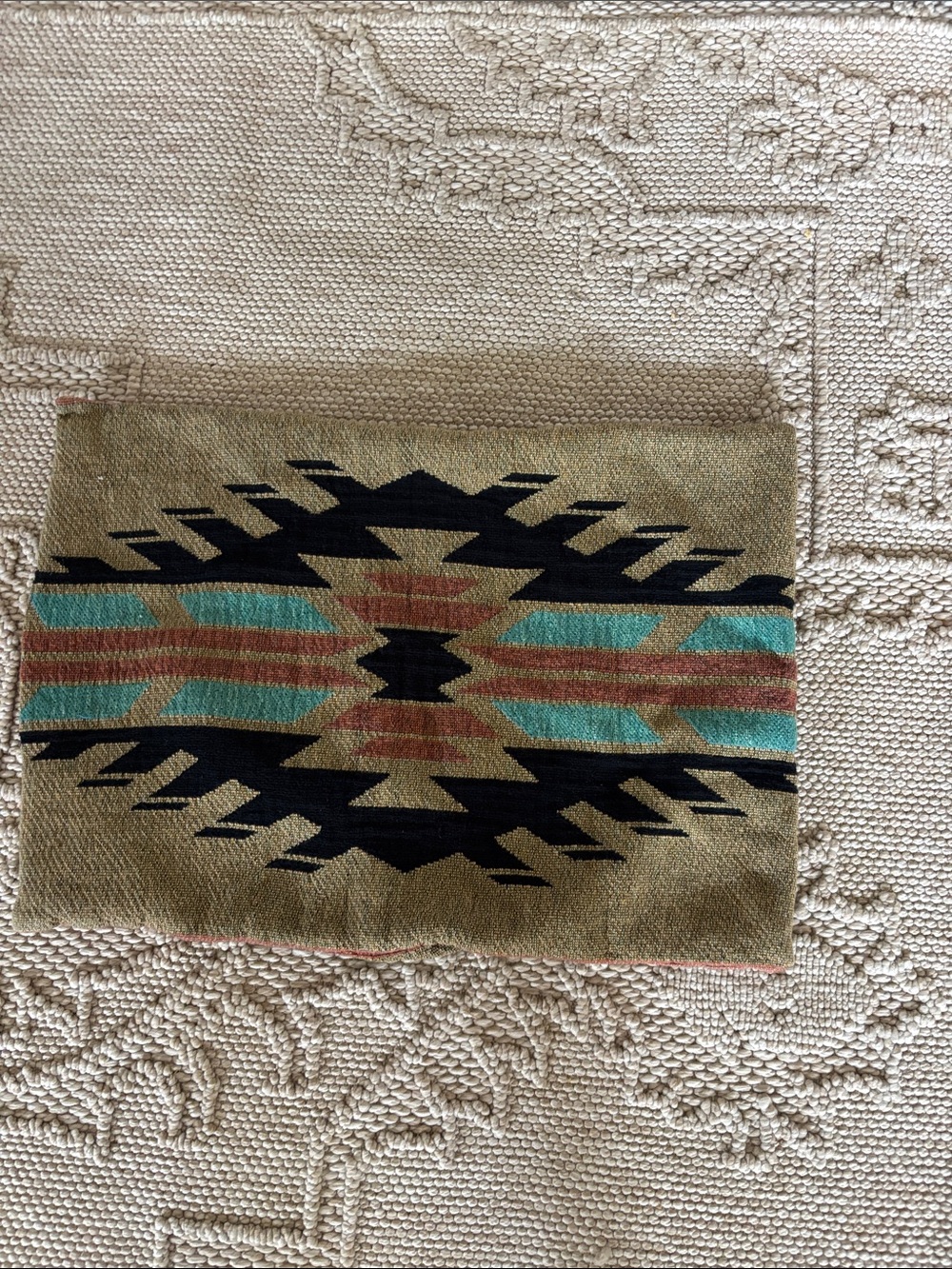 Southwestern Pattern Accent Pillow Cover in Olive and Teal - Unbranded